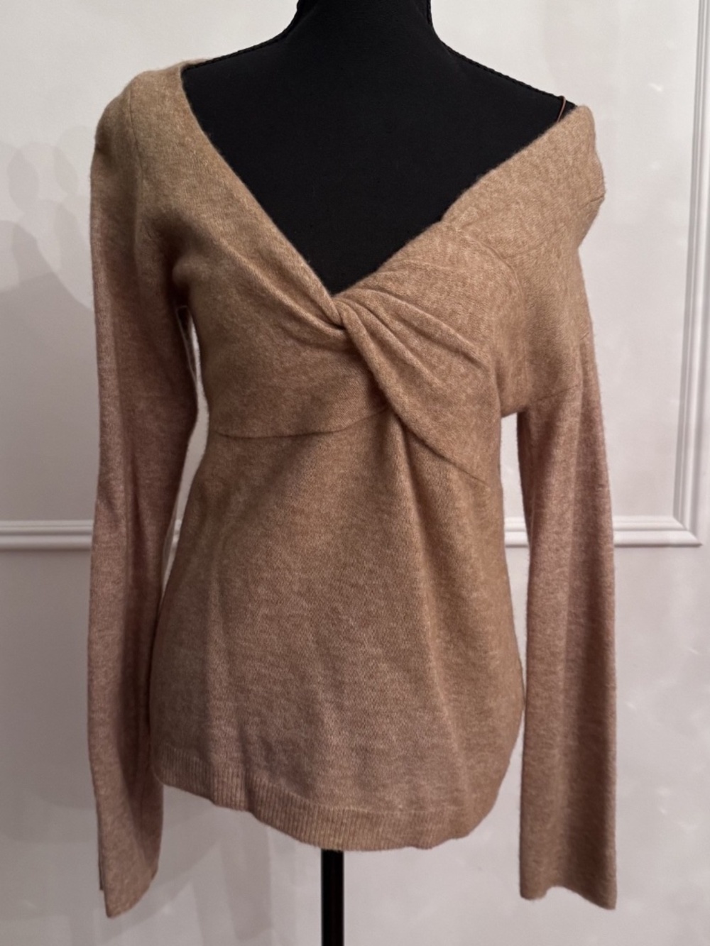 Helmut Lang Sweater L Hazelnut Brown Off Shoulder Wool Blend Bungee Strap NWT